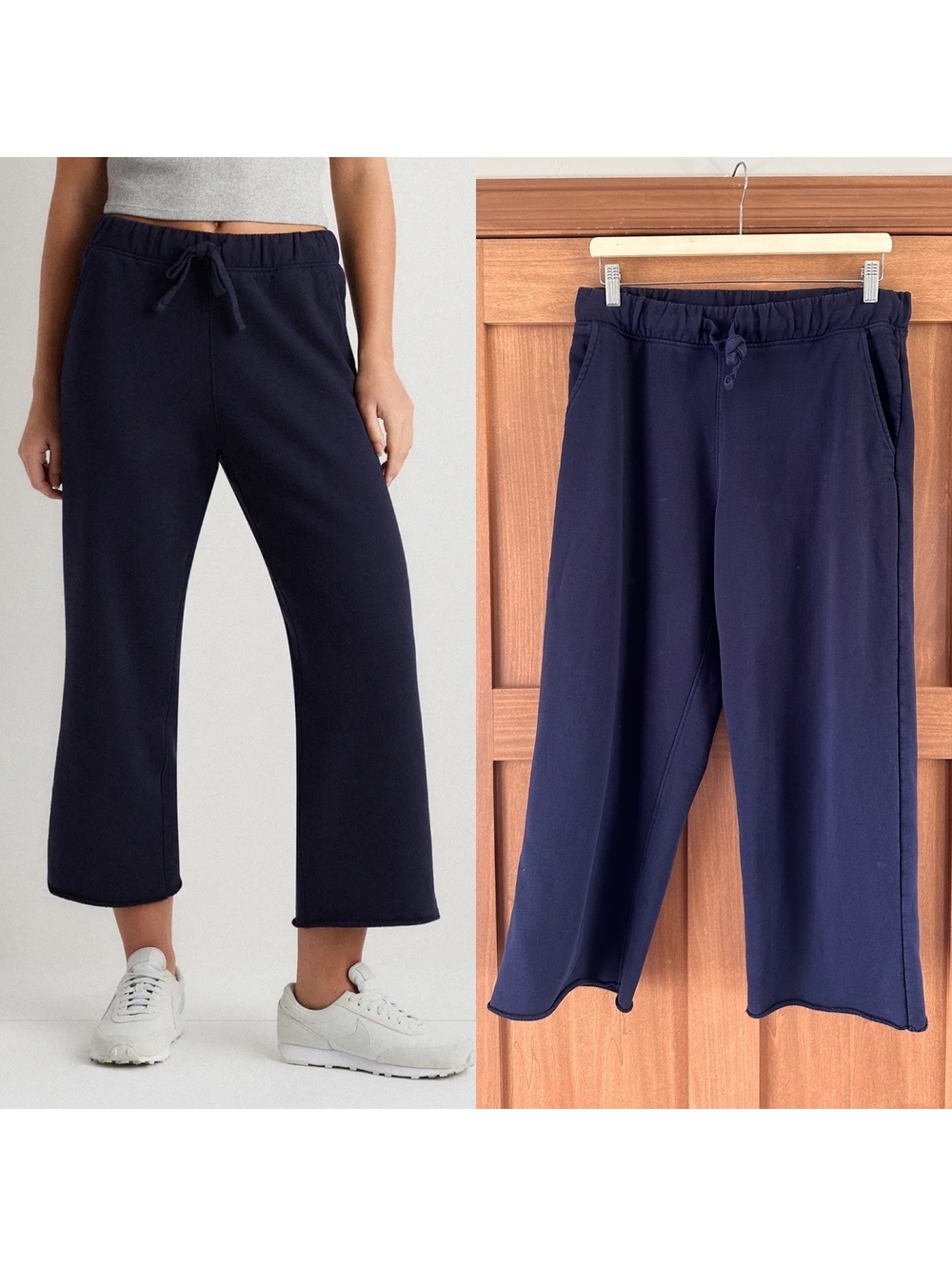 Quince Organic French Terry Cropped Wide Leg Pants in Deep Navy Women’s Medium